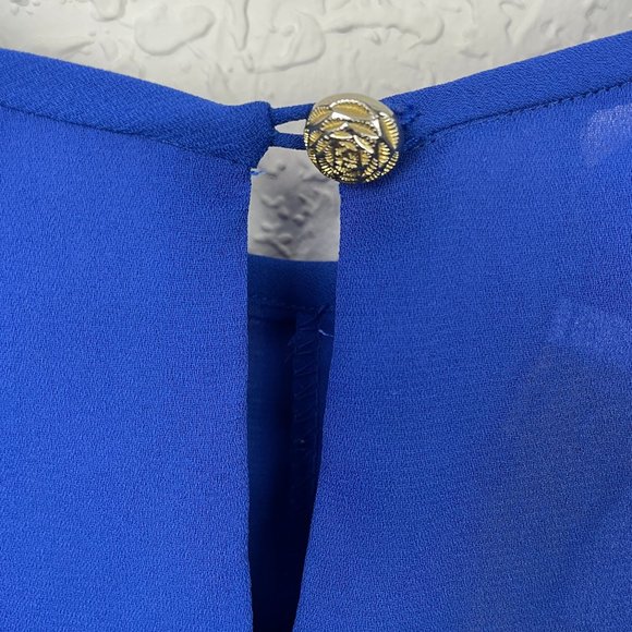 Vintage JORDAN Womans 12 Royal Blue Pleated Front Half Sleeve Button Back Blouse - Picture 6 of 9